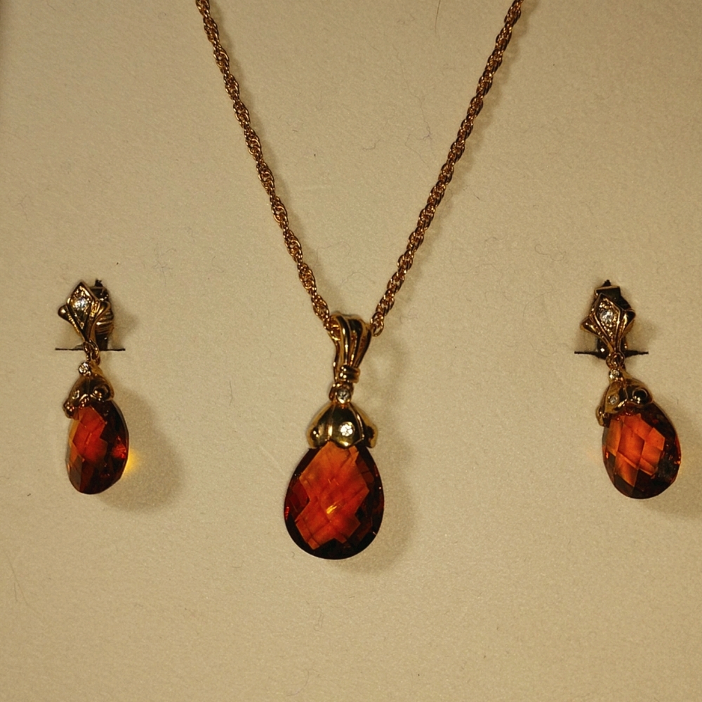 Vintage Avon 2002 President Recognition Gift Necklace & Clip Earrings